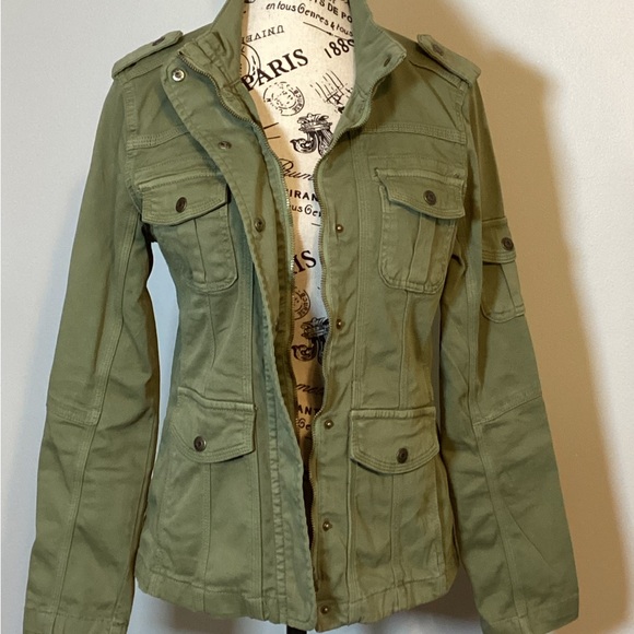 Kensie Jeans Womens Army Green Military Style Utility Soft Denim Jacket SZ SM - Picture 6 of 8